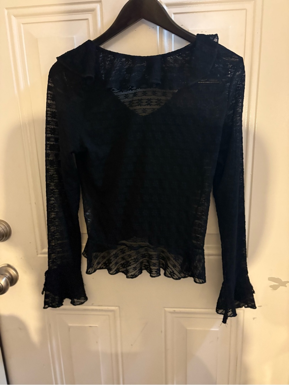 GLG Black Lace Ruffle-Front Blouse - Picture 3 of 5
